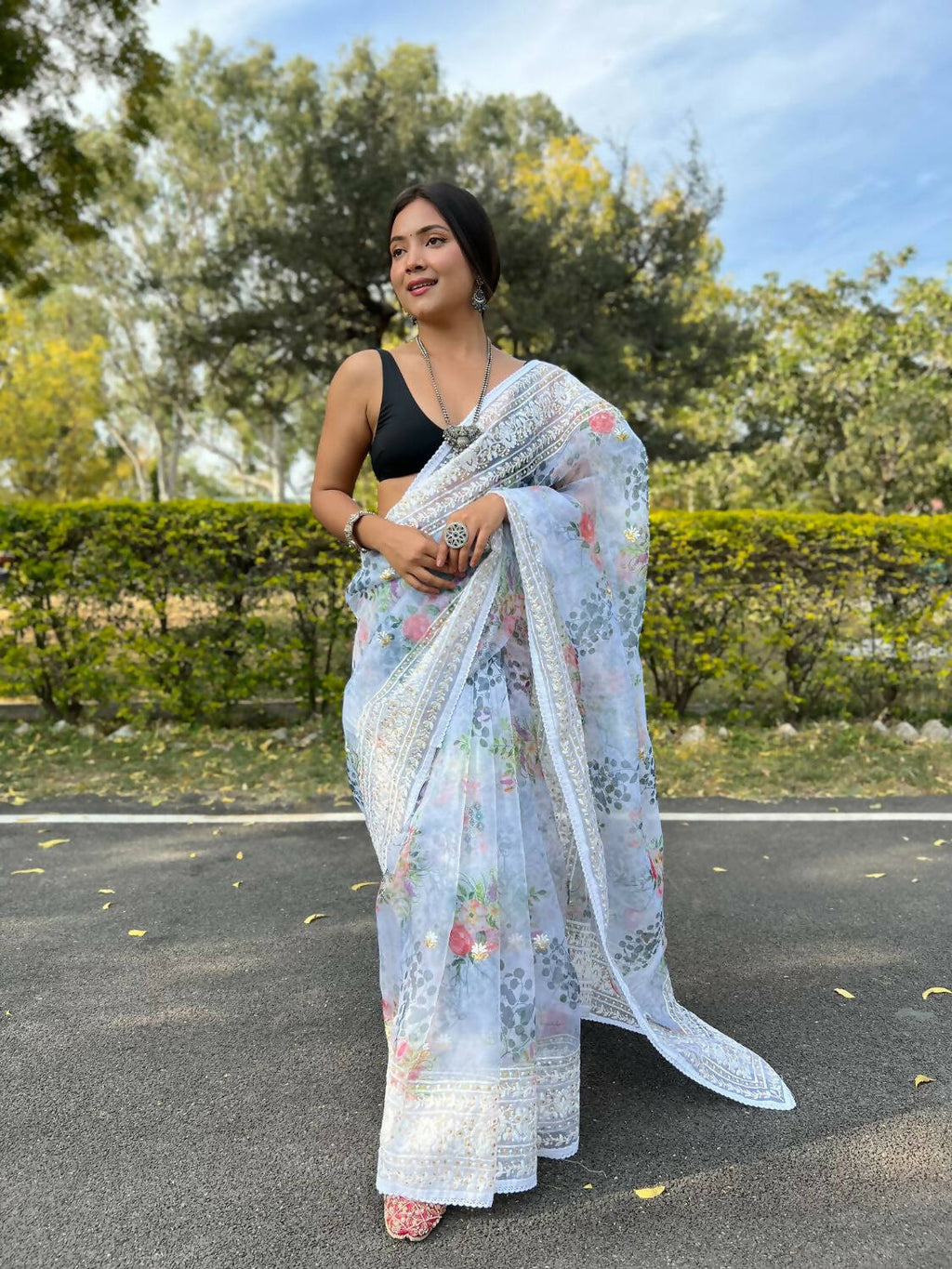 Vamsee White Organza Saree