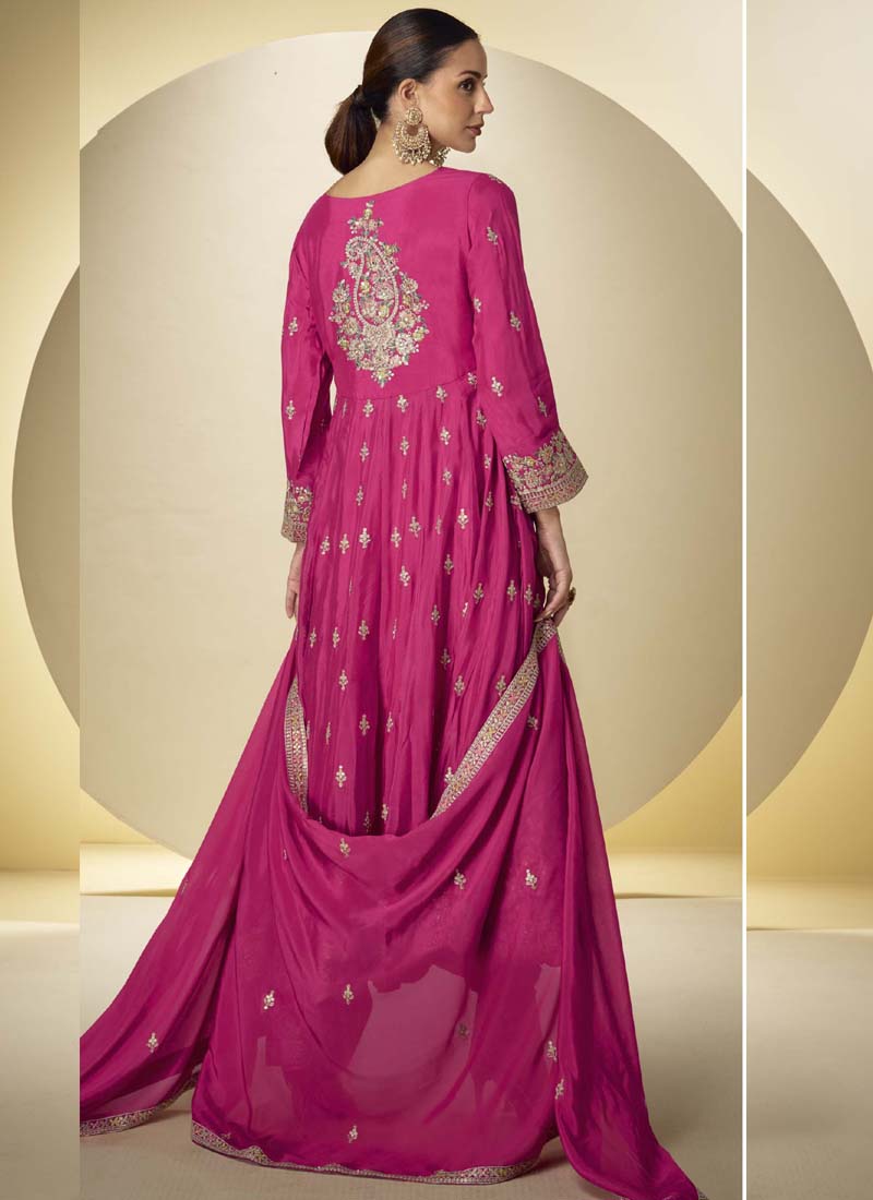 Vegaa Fashion Pink Chinon Silk Embroidered Designer Anarkali Suit