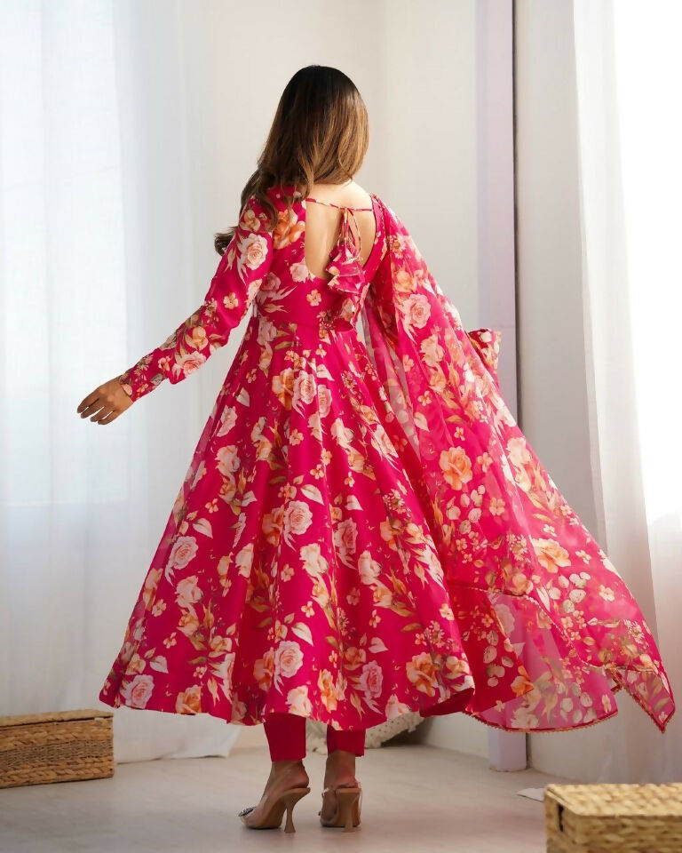 Teeya Creation Multi Color Pure Soft Organza Silk Digital print Party Wear Gown