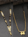 NVR Women's Set of 2 Gold-Polished Black Beaded Mangalsutra
