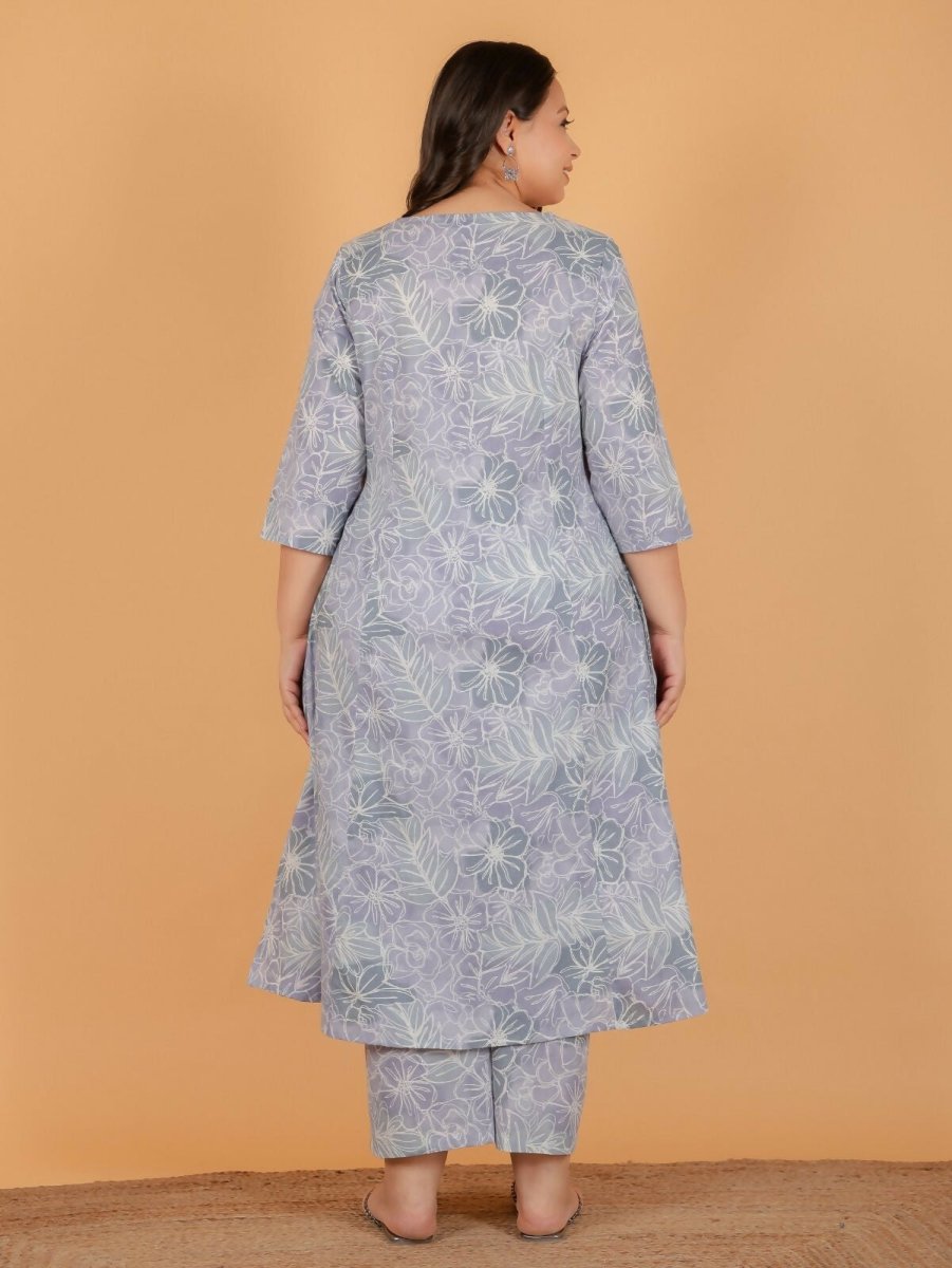 Aramya Grey Soft Cotton Floral Print A-line Kurta Set for Women
