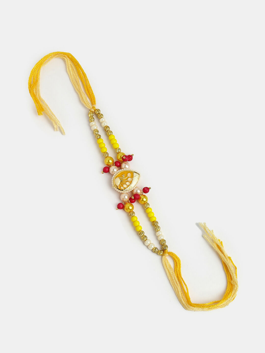 NVR Women & Men Set of 2 Yellow Peacock Design Bhaiya Bhabhi Rakhi With Roli Chawal