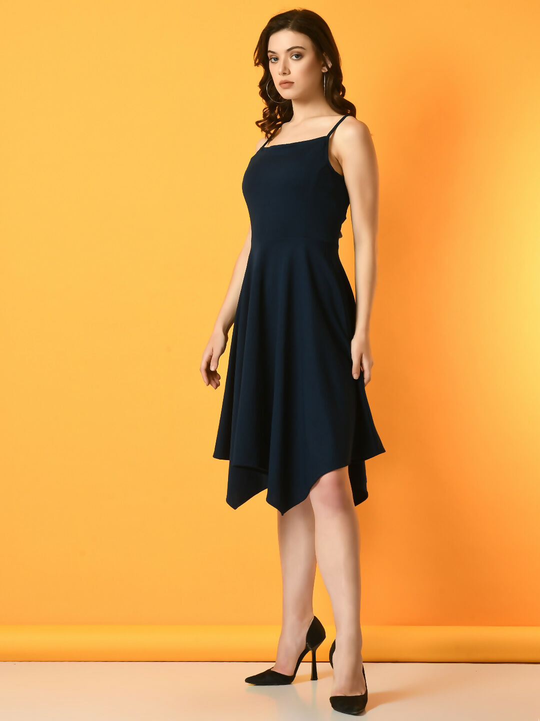 Myshka Women's Navy Blue Solid Party Dress