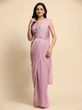 Pink Chiffon Solid Ready to wear Saree with stitched Blouse - Aayan