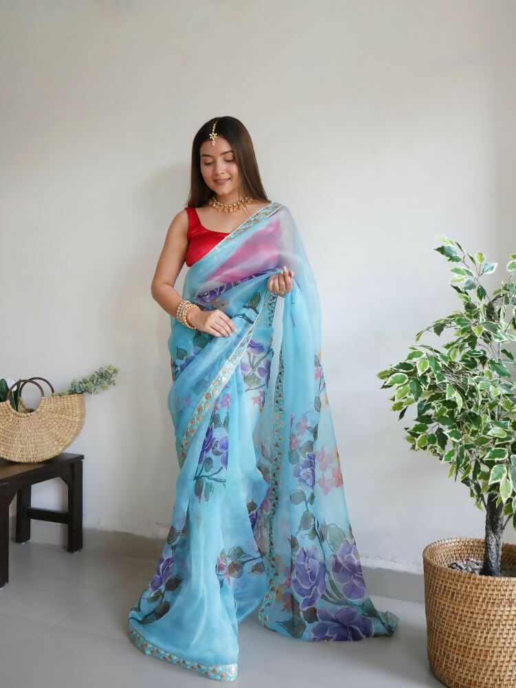 Vamsee Nilam Sky Organza Saree