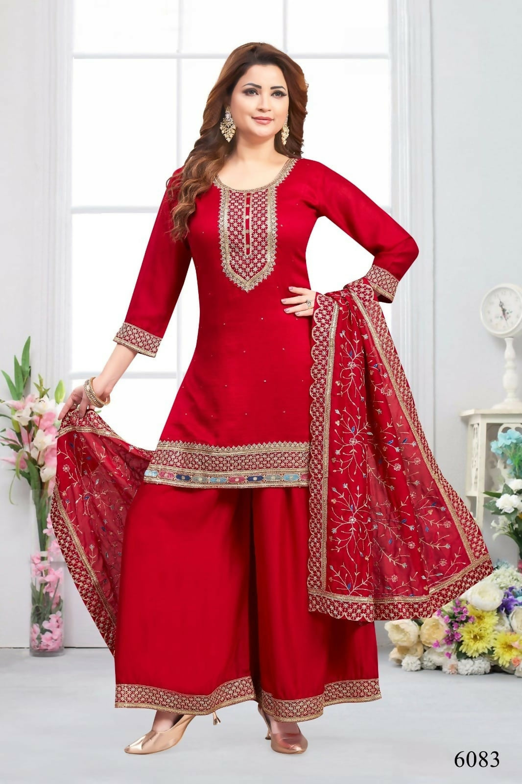 Joban Fashion Muslin Silk Red Color Kurta Set