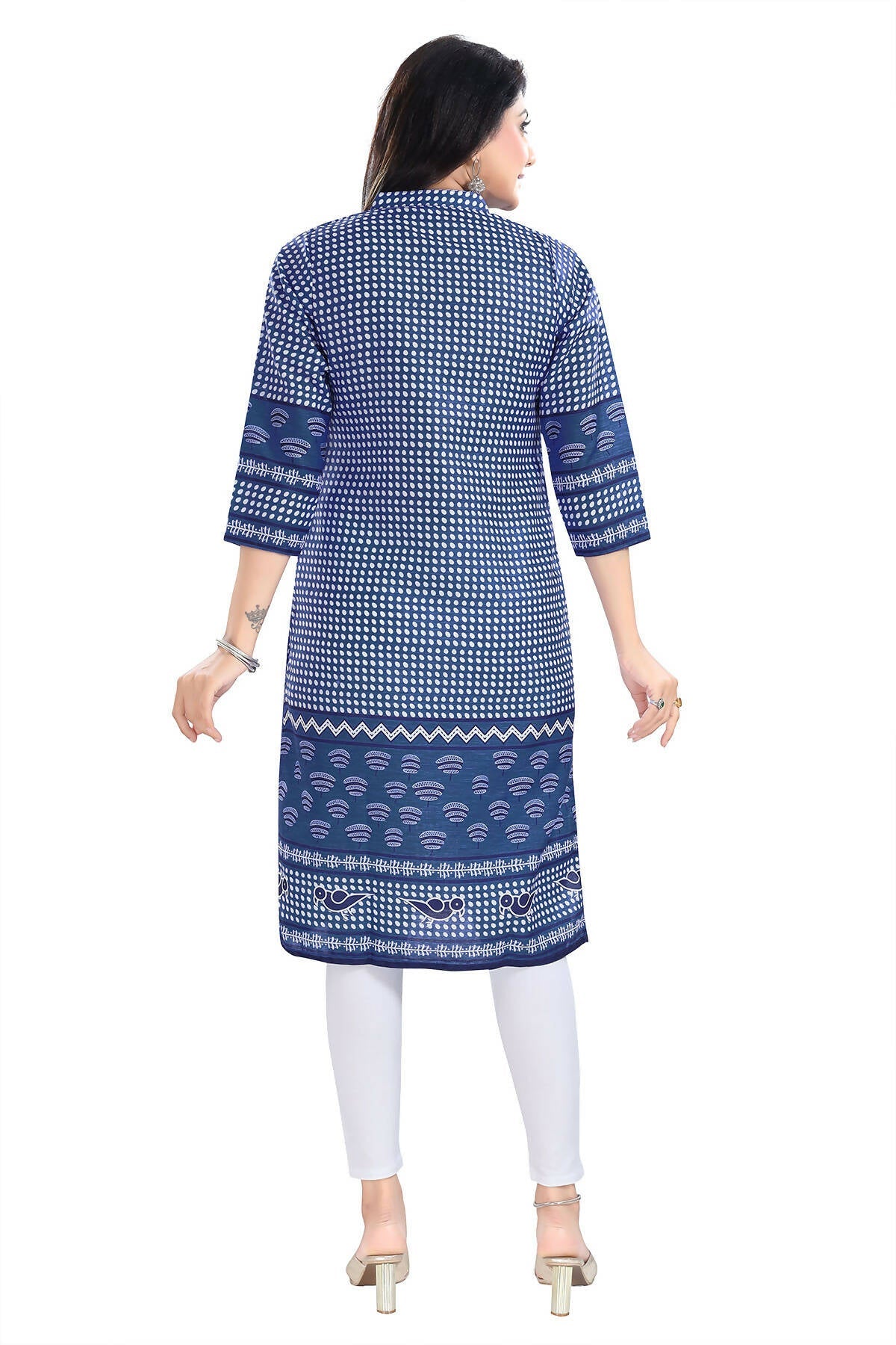 Snehal Creations Indigo Blue Designer Digital Print Cotton Slub Fabric Long Kurti Tunic