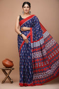 Exclusive Collection Blue Beautiful Mulmul Cotton Saree