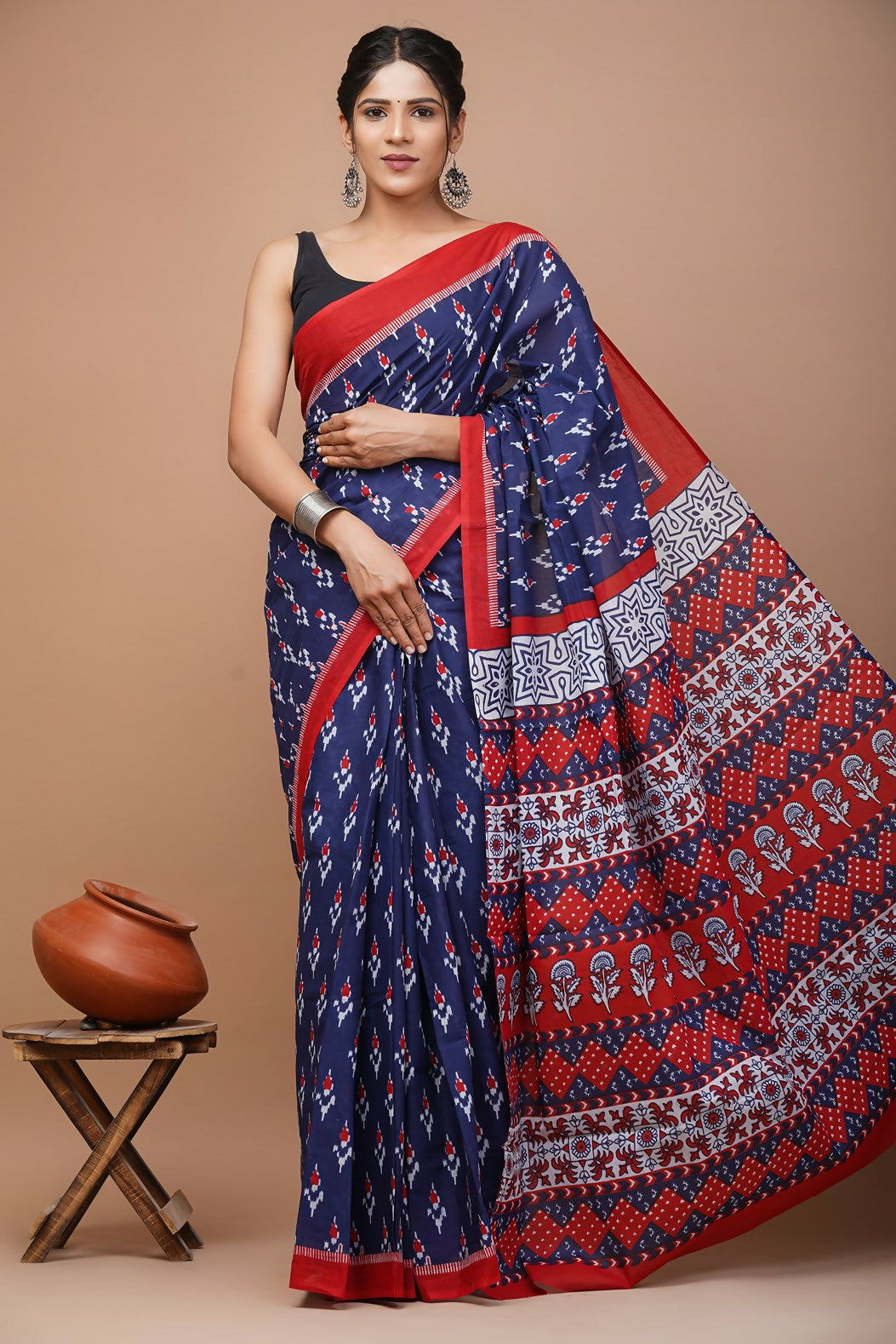 Exclusive Collection Blue Beautiful Mulmul Cotton Saree