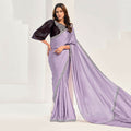 Lavendar Crepe Satin Silk Jardosi Saree With Unstitched Blouse Piece - Norita Saanjh