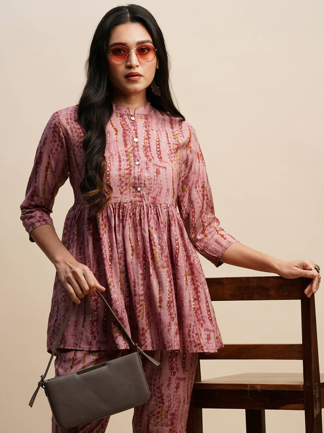 Pink Poly Cotton Tie and dye Printed Top with Matching Trouser - Shivani