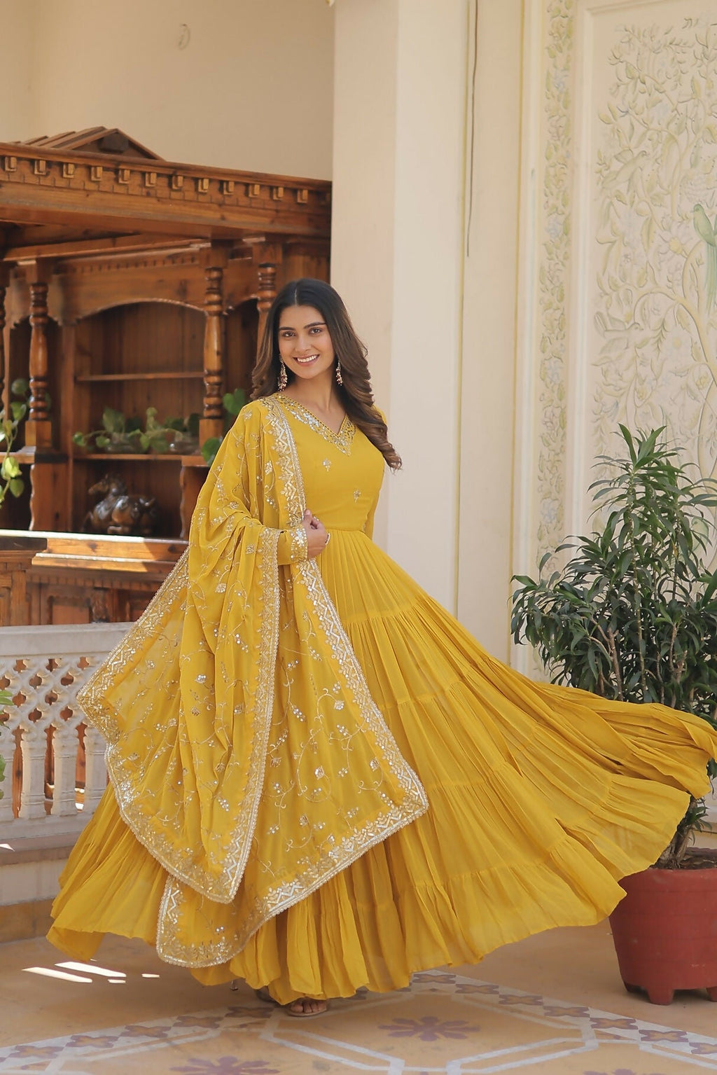 Joban Fashion Yellow Georgette Sequence Embroidery Work Kurta Set