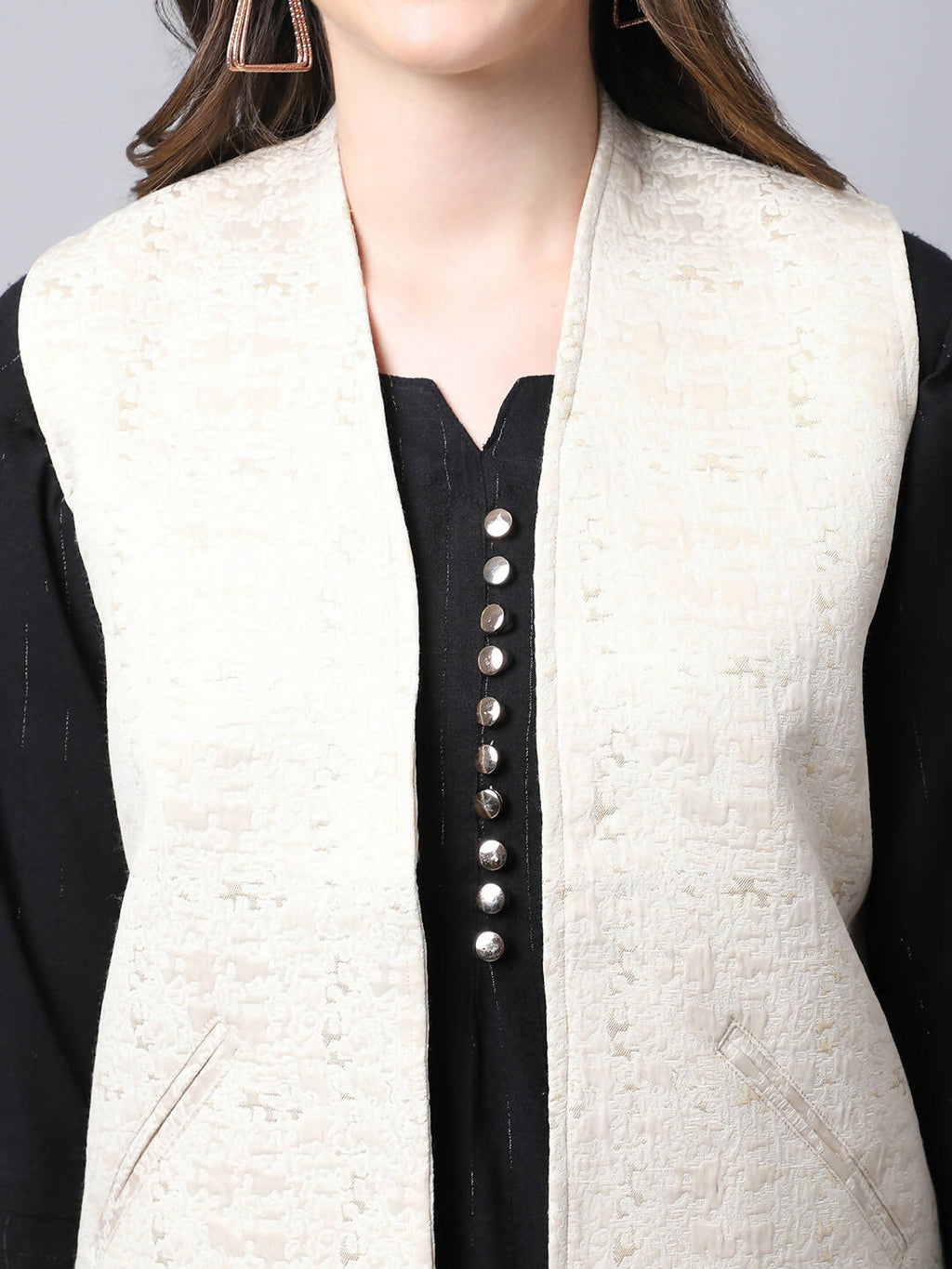 Even Apparels Cream 100% Viscose Rayon Open Front Gillet