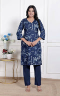 Miravan Womens Abstract Blue Printed Cotton Blue Co-Ord Set