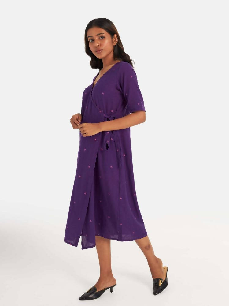 Suta Women's Purple Geometric Fit and Flare Dress