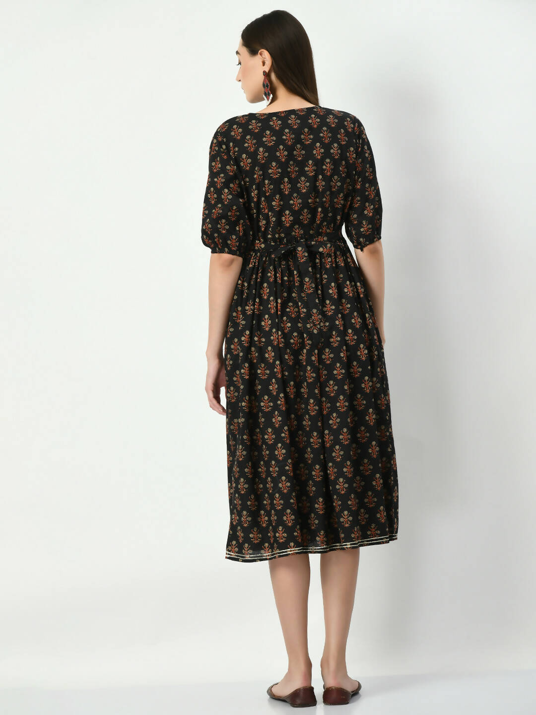 Myshka Women's Black Empire Printed Dress