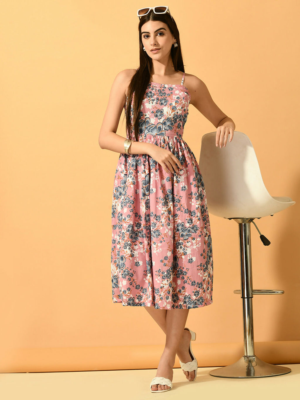 Myshka Women's Pink Fit and Flare Party Dress