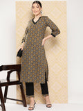Yufta Geometric Printed Regular Pure Cotton Kurta with Trousers