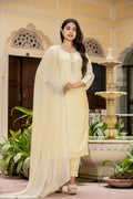 Kaajh Women's Light Yellow Modal Silk Kurta Pant Set With Dupatta
