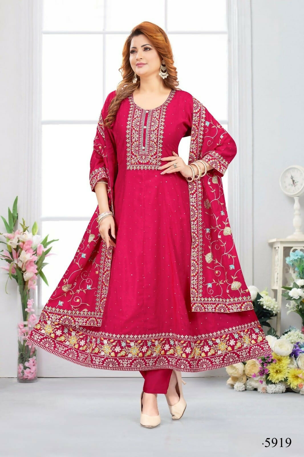 Joban Fashion Chinon Silk Fuschia Pink Color Kurta Set