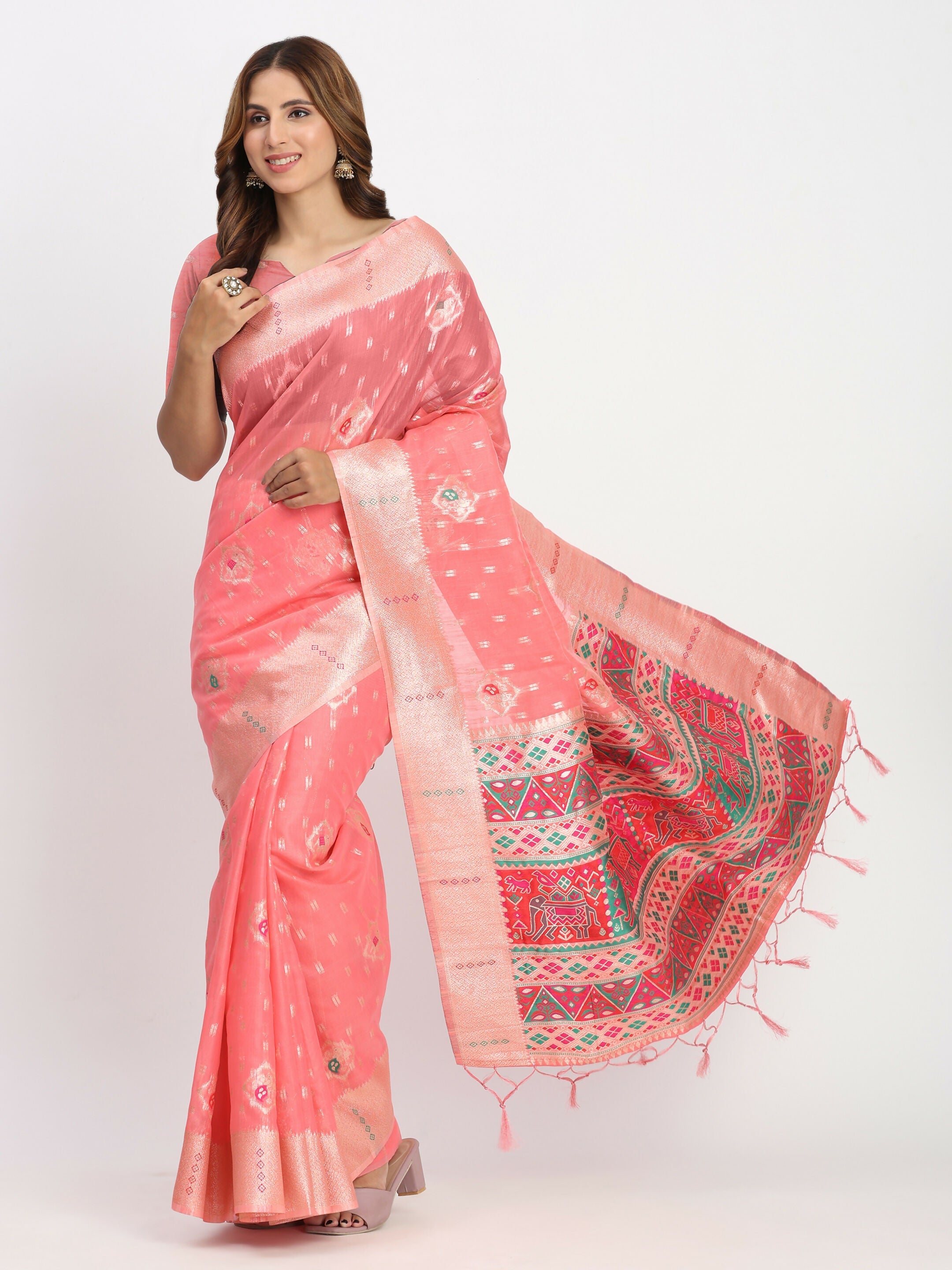 Shree Shyam Fashion Linen Cotton Peach Saree