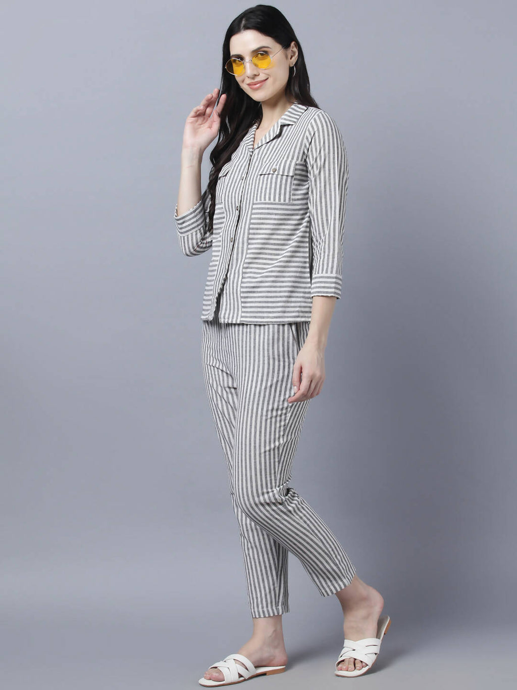 Myshka Stylish Grey 3/4 Sleeve Women's Cords Set