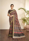 Brown Bhagalpuri Silk Floral Print with Hand work & Stone Work Border Saree - Norita Nirvi