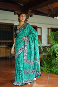 Arfa Fashion House Rama Pure Chanderi Cotton Batik Printed Saree