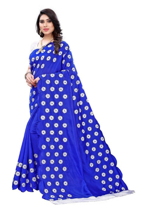 Vamika Zoya Silk Embroidered Blue Saree (RAKHI BLUE)
