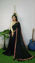 Exclusive Collection Beautiful Khadi Cotton Handloom Saree With Beautiful Zari Border - Black