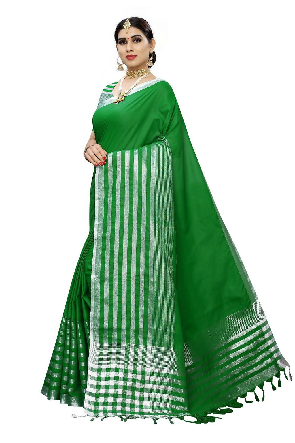 Vamika Green Cotton Silk Weaving Saree (Twitter Green)