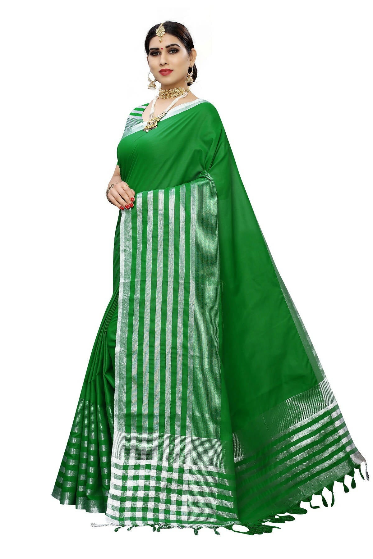 Vamika Green Cotton Silk Weaving Saree (Twitter Green)