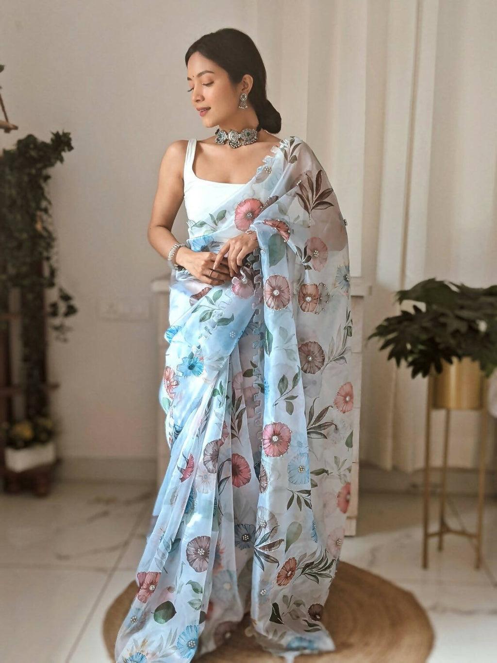 Vamsee White Organza Saree