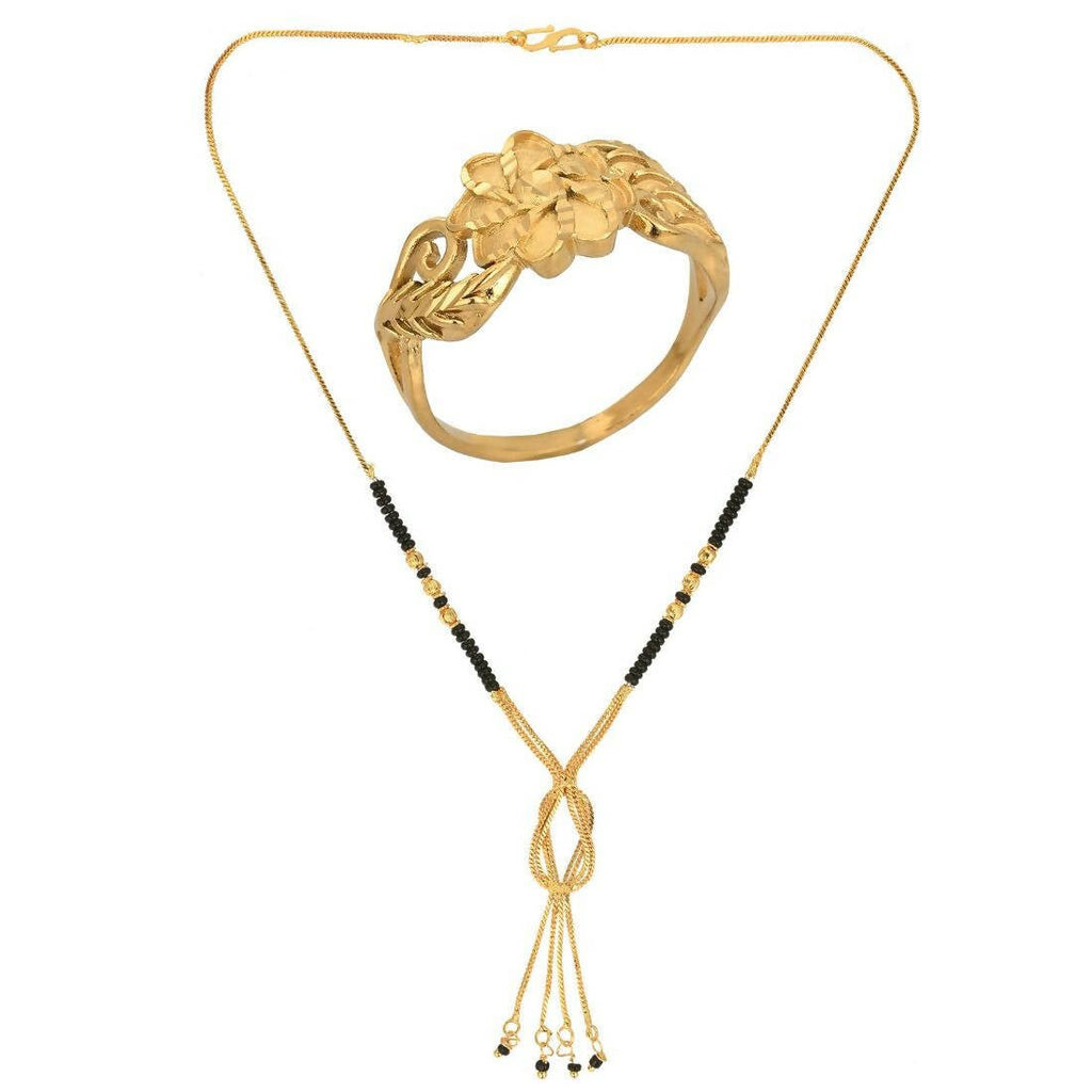AanyaCentric Gold-Polished Mangalsutra & Ring Set