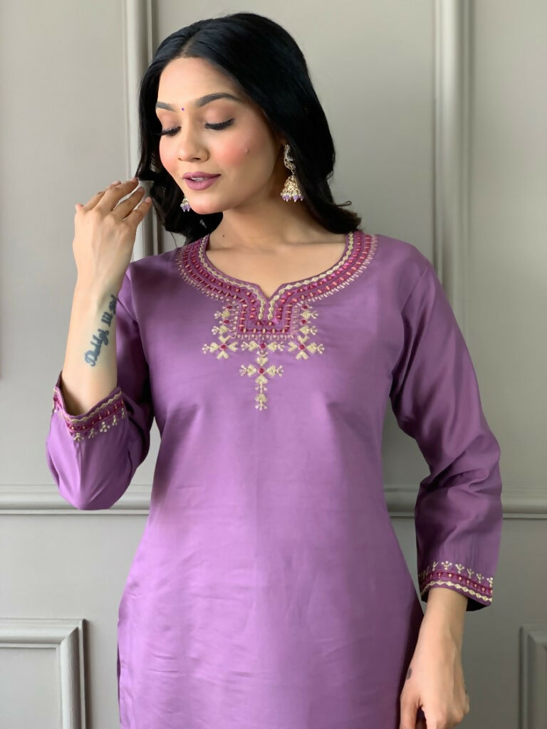 Partywear Designer Purple Viscos Rayon Stitched Suit With Dupatta - Tanisha
