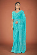 Vamsee Sky Blue Georgette Designer Saree