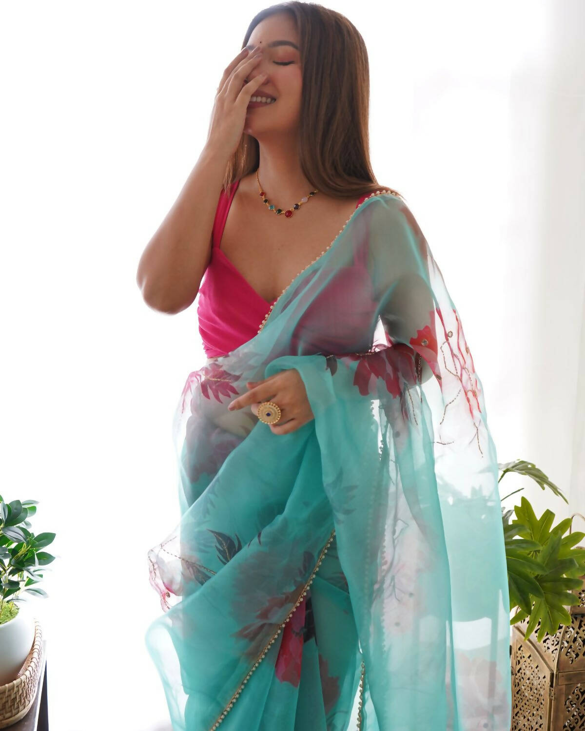 Vamsee Sky Blue Organza Saree