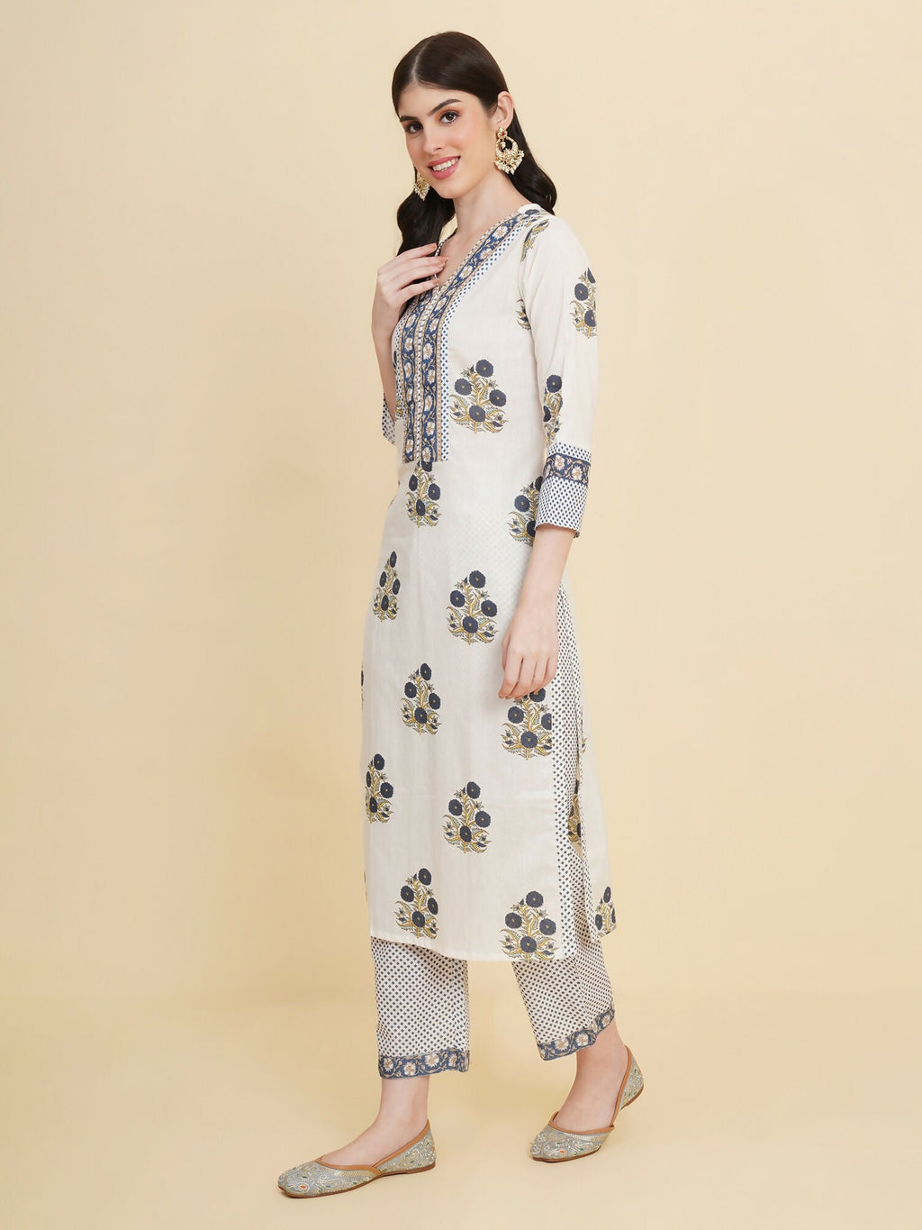 Designer Stylish white Cotton Stitched Suit With Dupatta - Tanisha