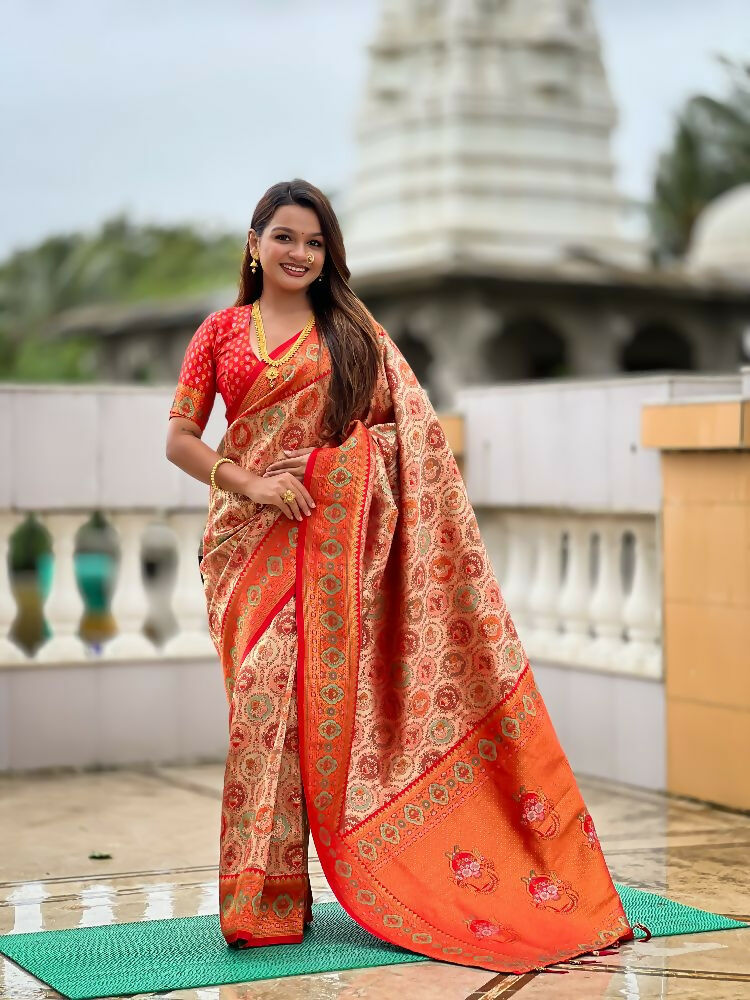 PR Fashion Red Soft Kanjivaram Silk With Zari Weaving Meenakari Design Saree