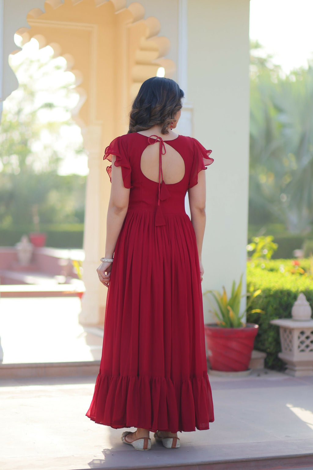 Joban Fashion Maroon Georgette Sequence Embroidery Work Gown