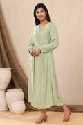 Juniper Women Lightolive Rayon Embroidered A-Line Dress