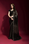 Vegaa Fashion Black Georgette Embroidered Party Wear Saree