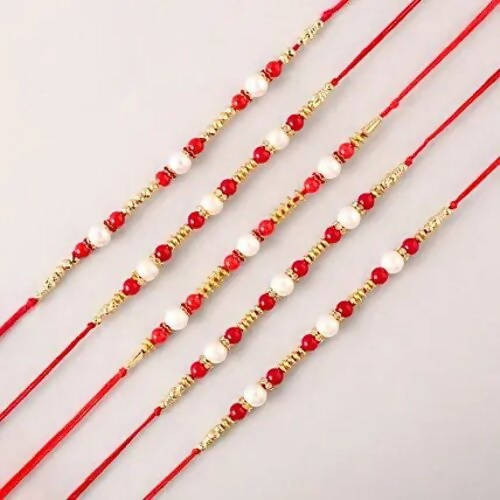Set of 5 Pearl Rakhi & Sweet Savoury Treats