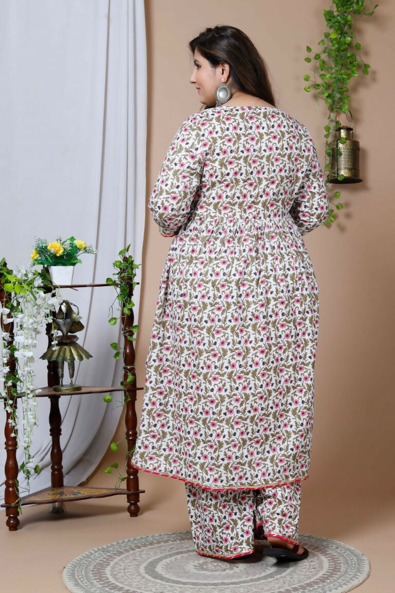 Miravan Women's Cotton Floral Print Anarkali Kurta Sharara