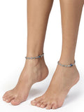 NVR Women's Evil Eye Black Silver Plated Adjustable Anklets