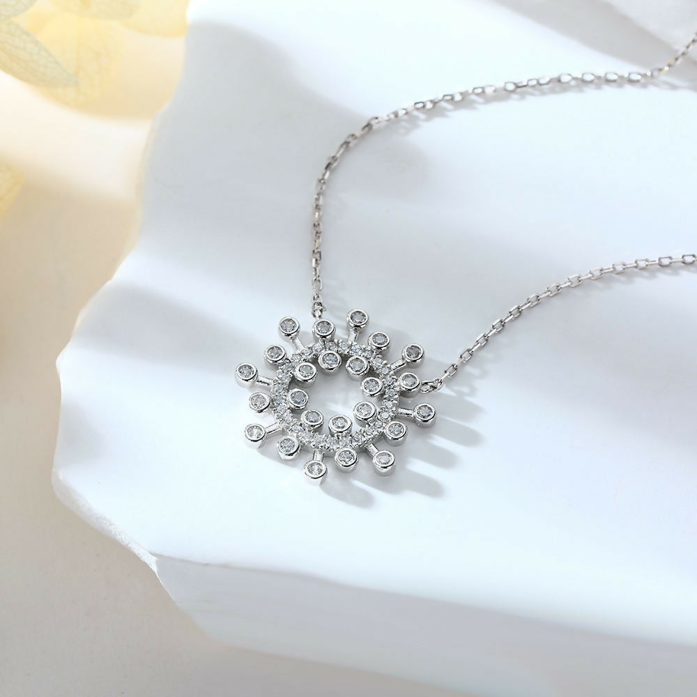 Cauer Moissanite Round Pendant Necklace in 925 Sterling Silver, White Gold Plated