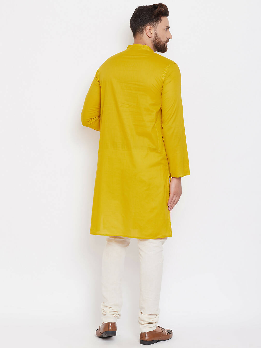 Even Apparels Pure Cotton Yellow Men's Kurta With Band Collar