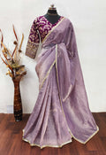 Teeya Creation Onion Color Gold Crush Tissue Saree With Lace Border