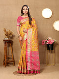 Lorenvalley Fashion Gold Patola Silk Woven Design with Zari Meenakari Weaving motifs Pallu Saree