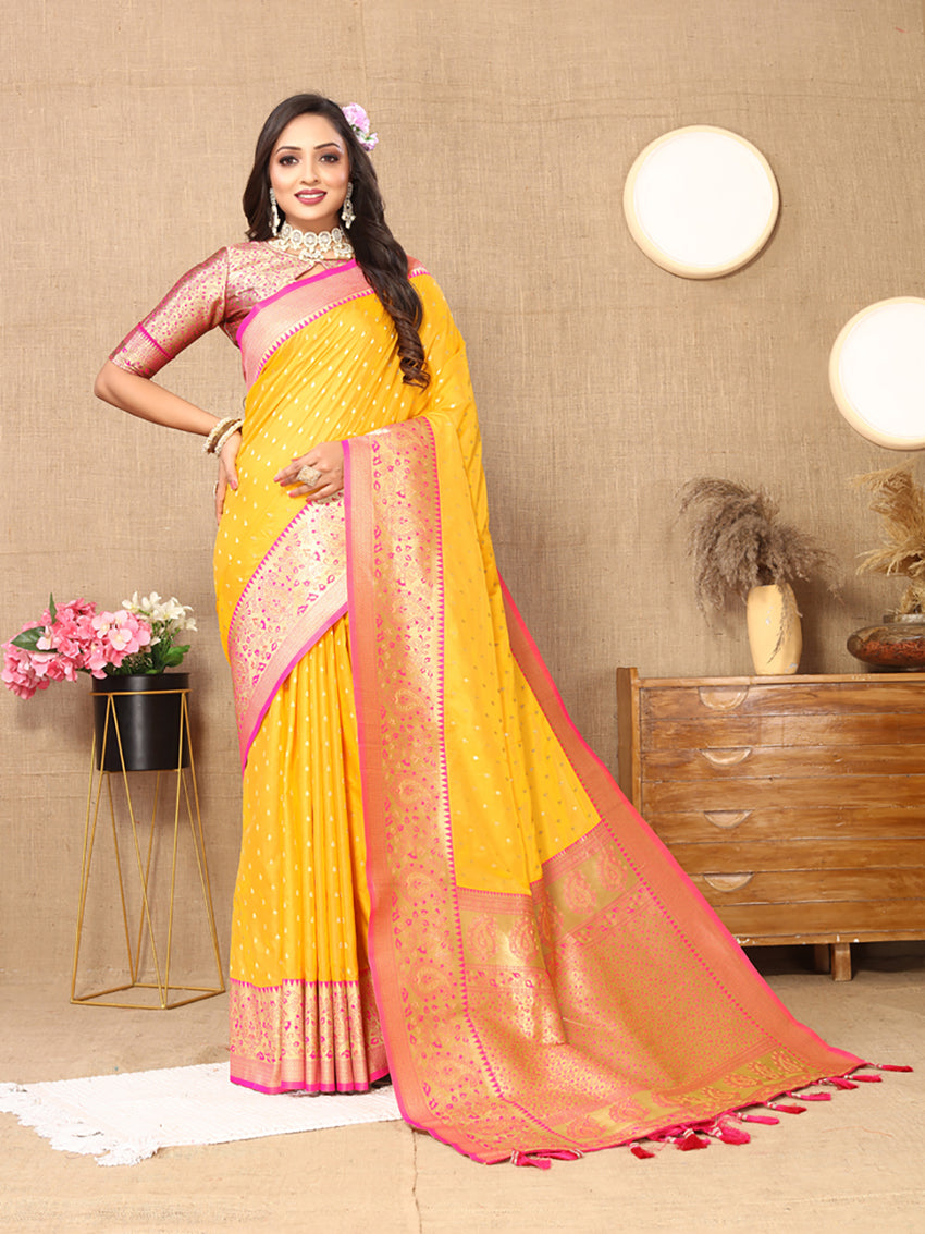 Lorenvalley Fashion Gold Soft Silk weaving Design Rich Zari Weaving Saree